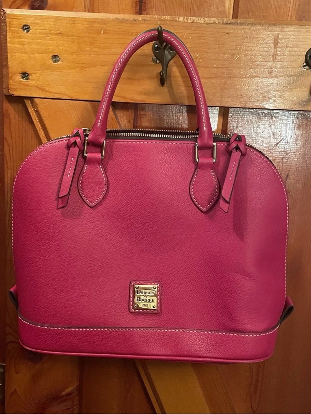 Dooney & Bourke Hot Pink Raspberry Pebbled Leather Satchel Dome Bag Purse